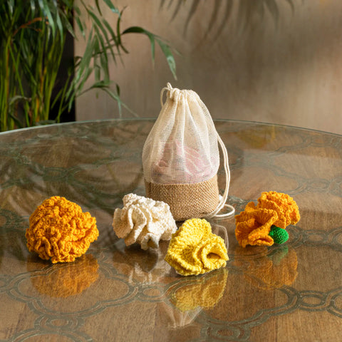 marigold crochet flower - set of 4