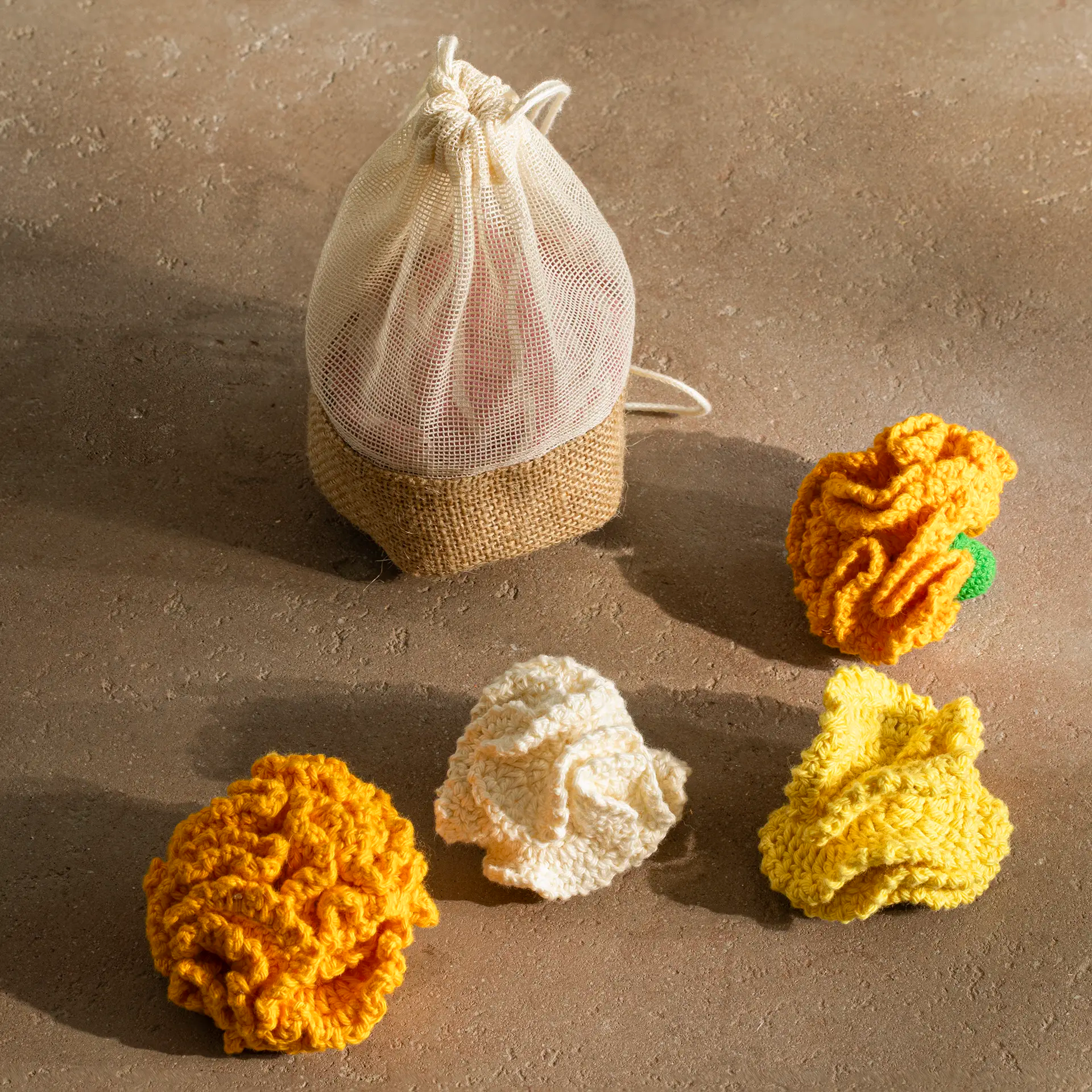 marigold crochet flower - set of 4