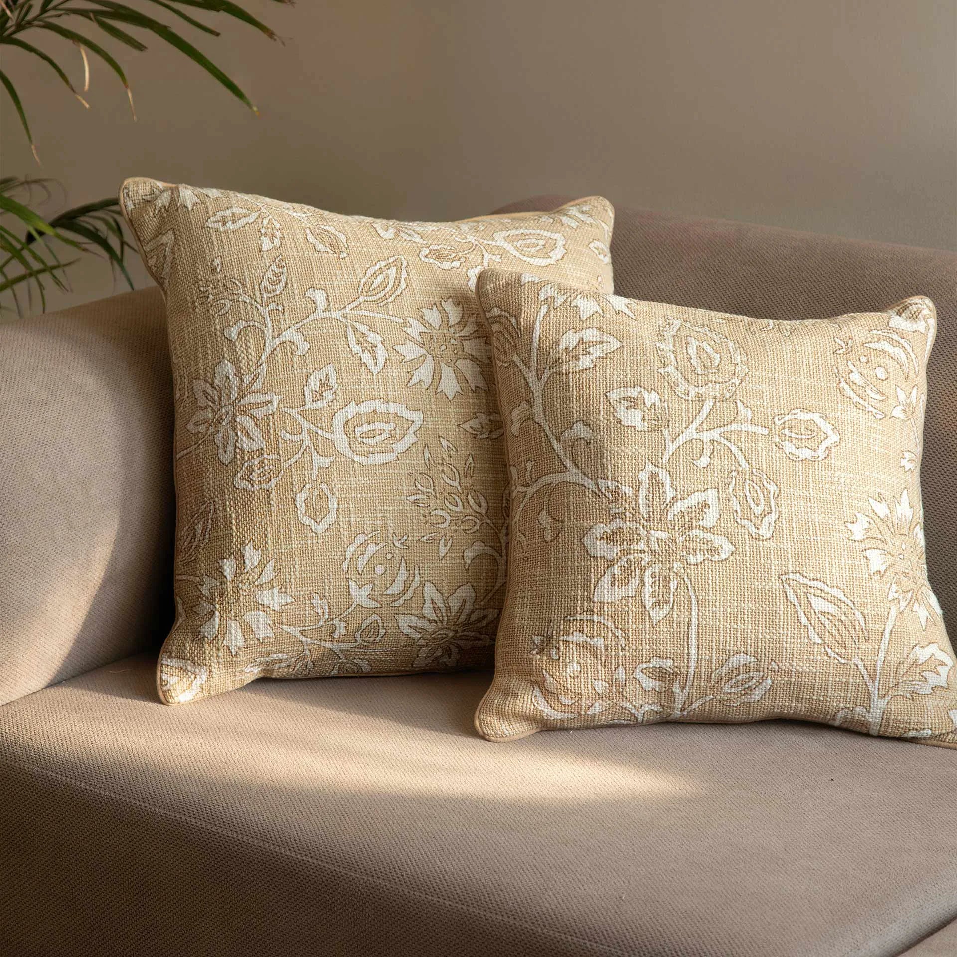 Melange printed cotton cushion cover