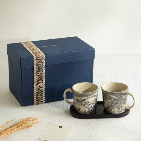 Carbon Tapered Mug Set with Tray Gift Box