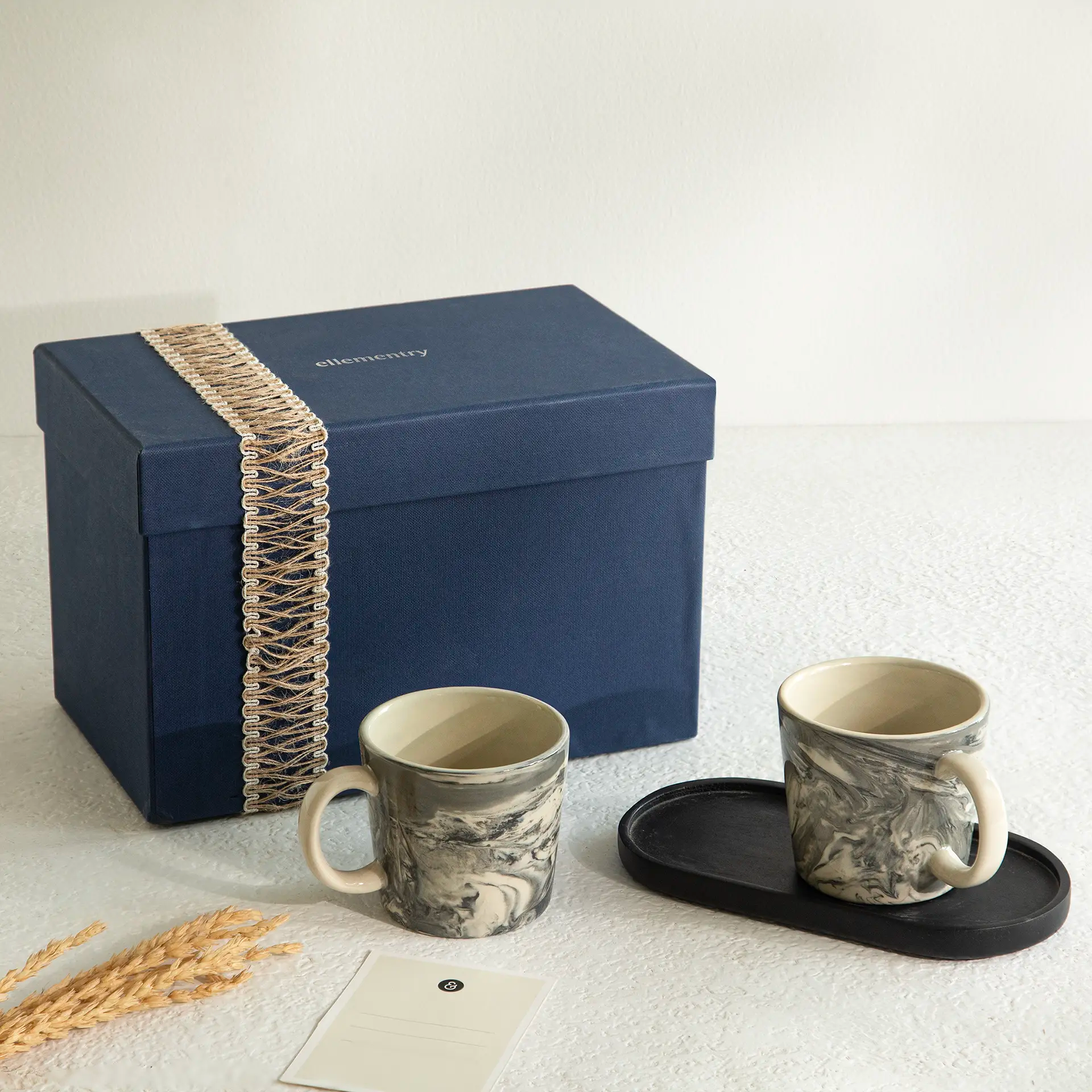 Carbon Tapered Mug Set with Tray Gift Box