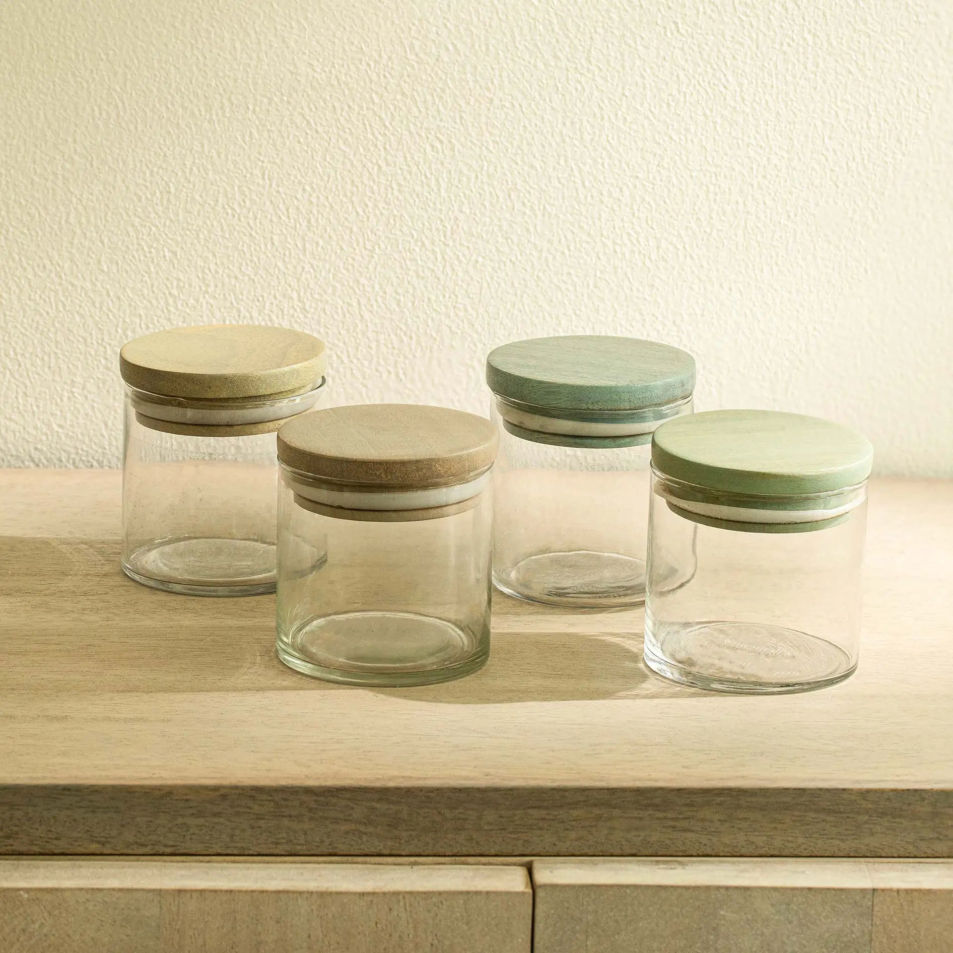 Pastel Lid Glass Jar Set of 4