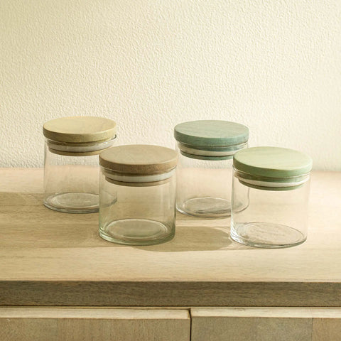 Pastel Lid Glass Jar Set of 4