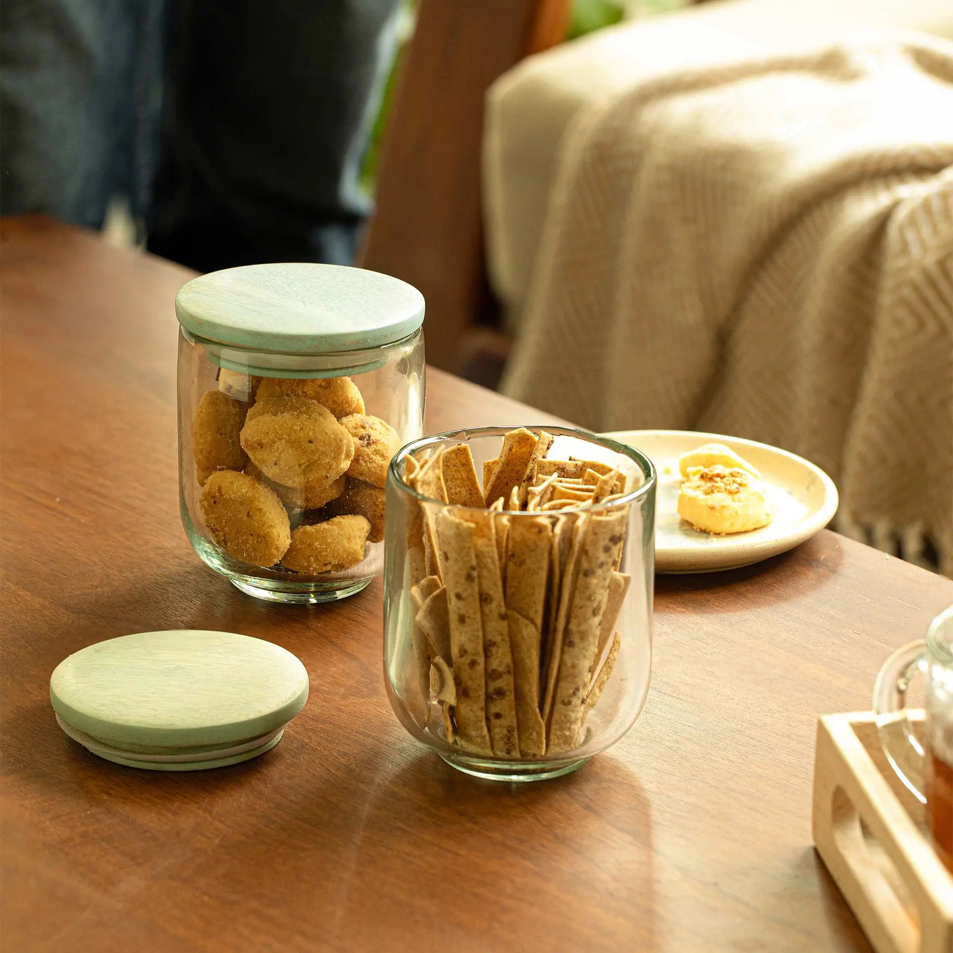 Pastel Lid Glass Jar Set of 2