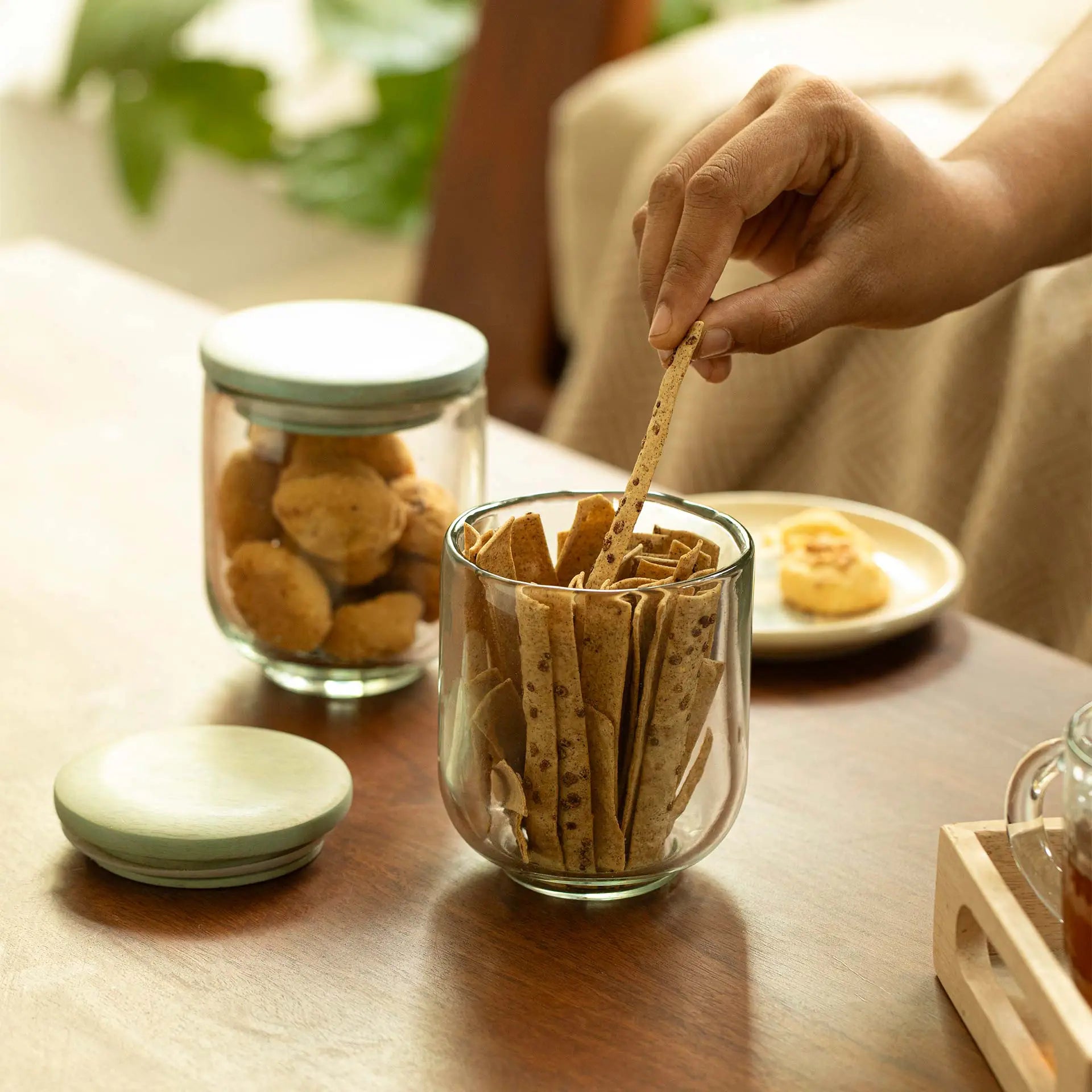 Pastel Lid Glass Jar Set of 2