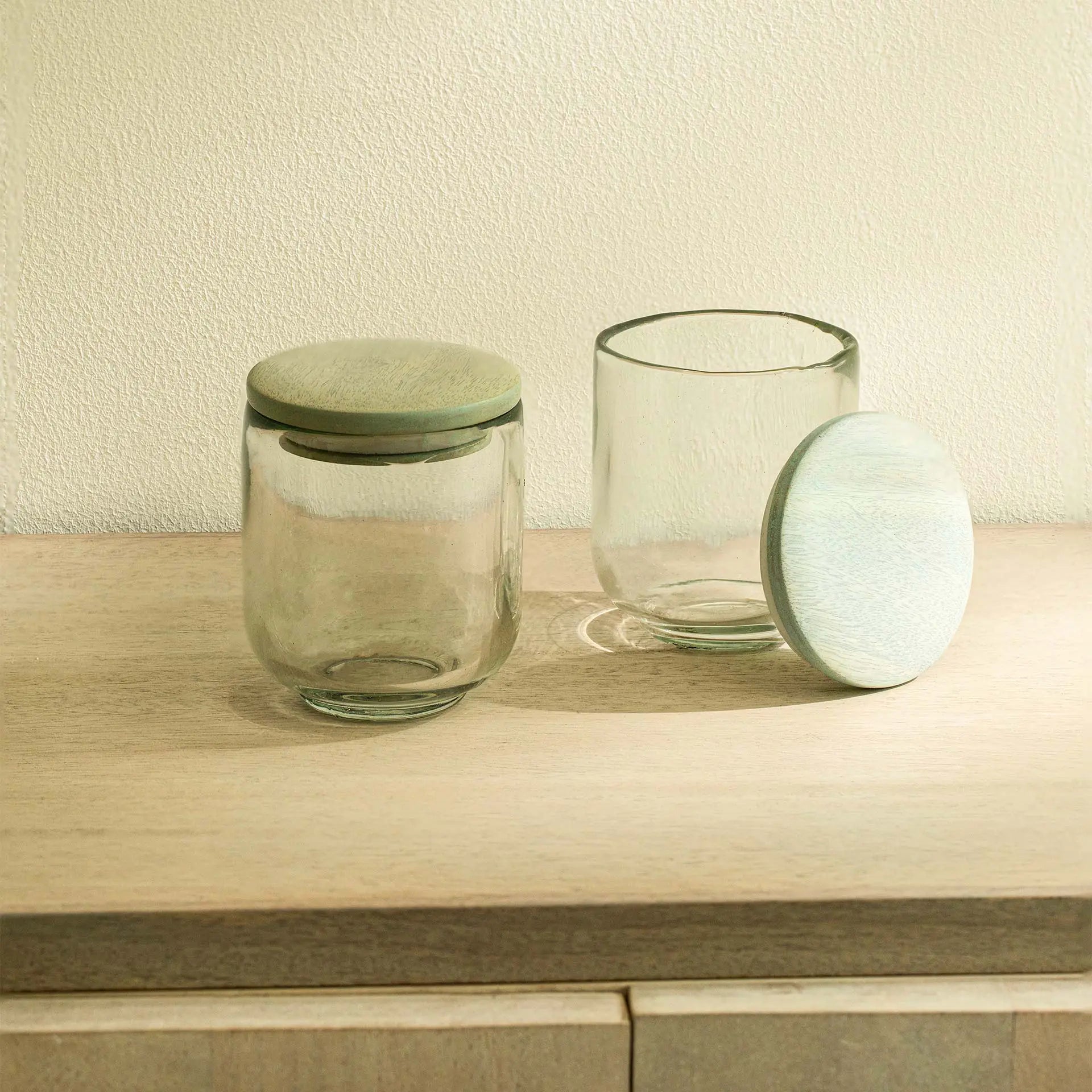 Pastel Lid Glass Jar Set of 2