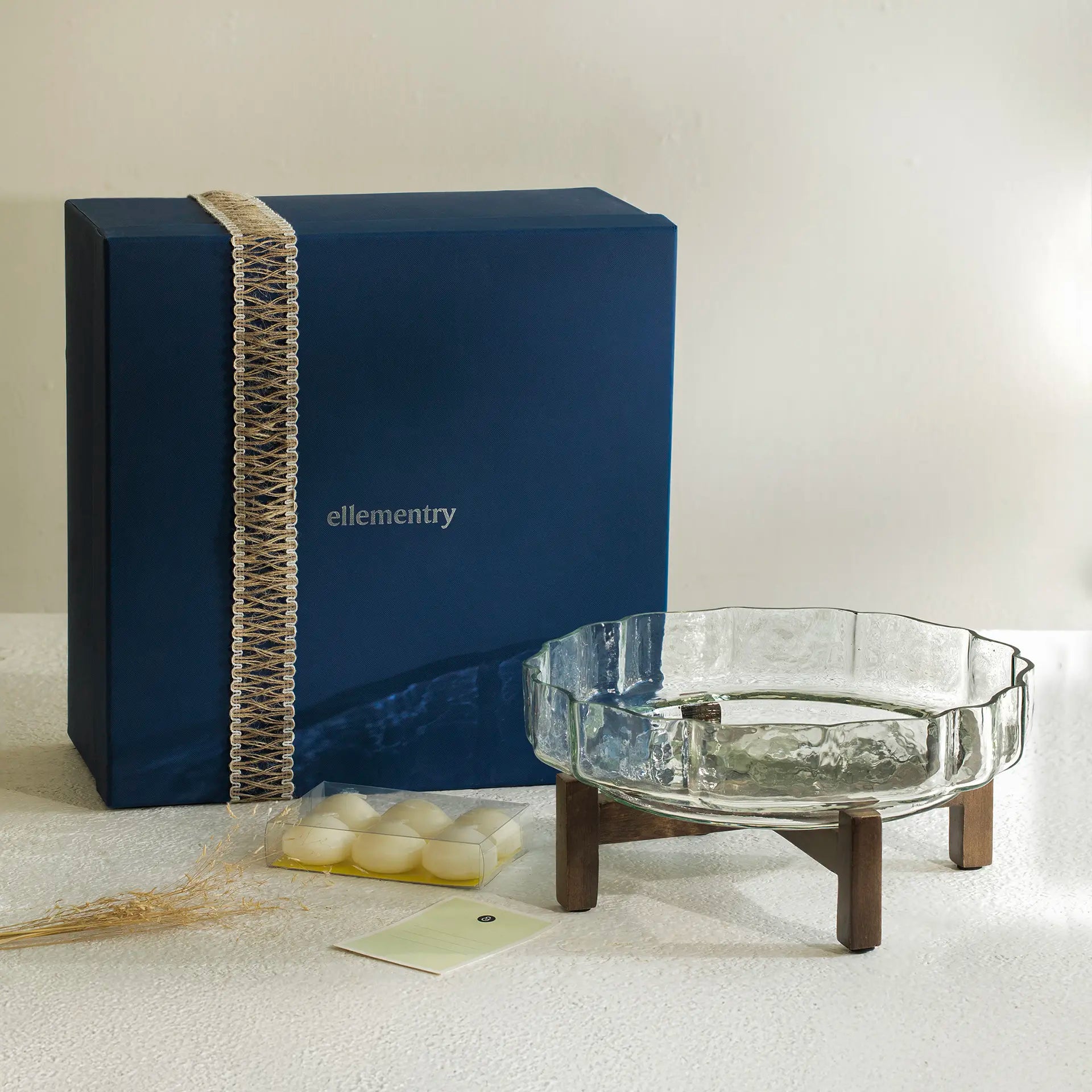 Wave Glass & wood Bowl  with Floating candle Gift Set