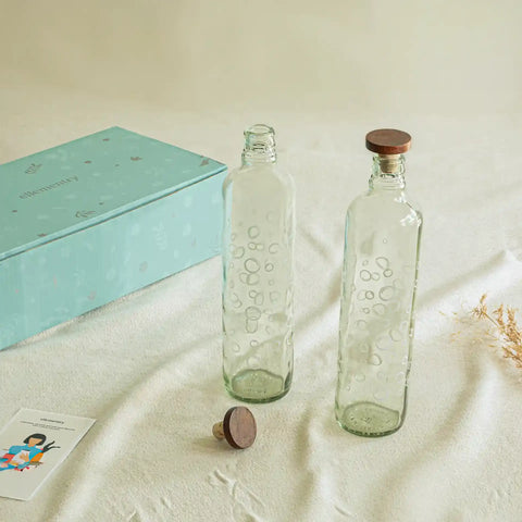 Bubbles Glass Water Bottle Set of Two