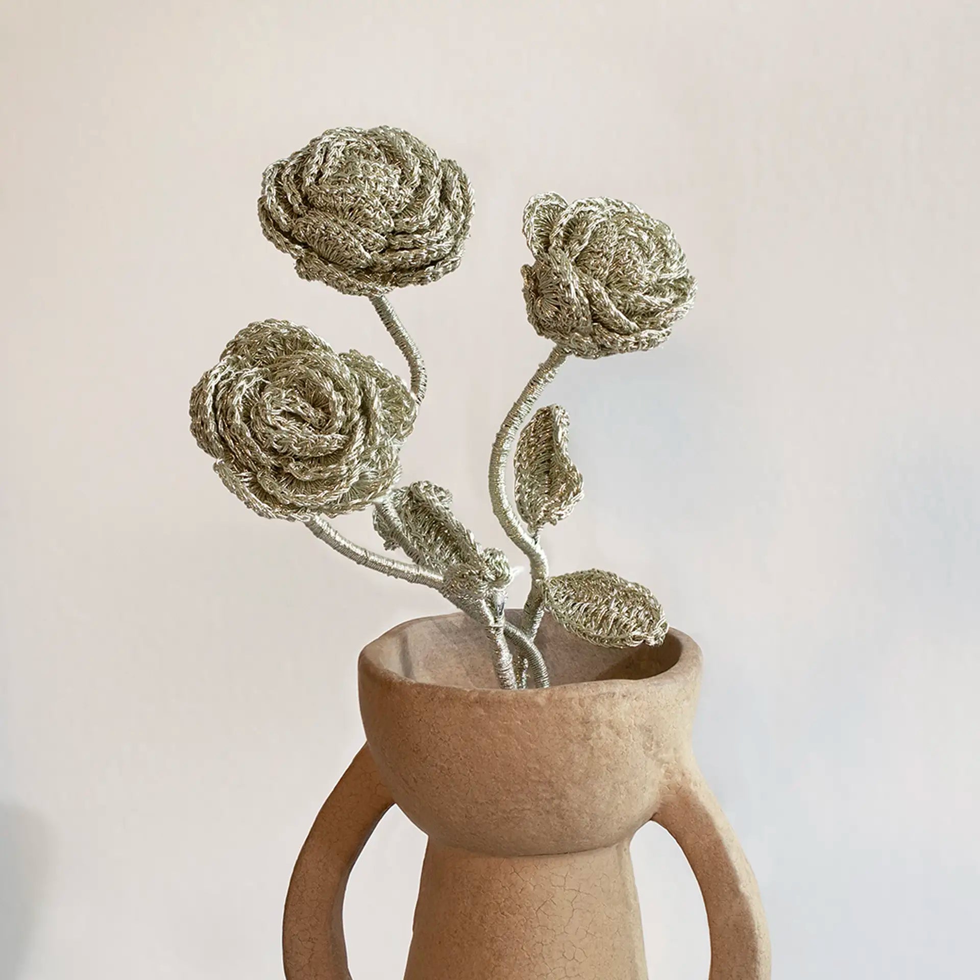 rose silver crochet flower- set of 3