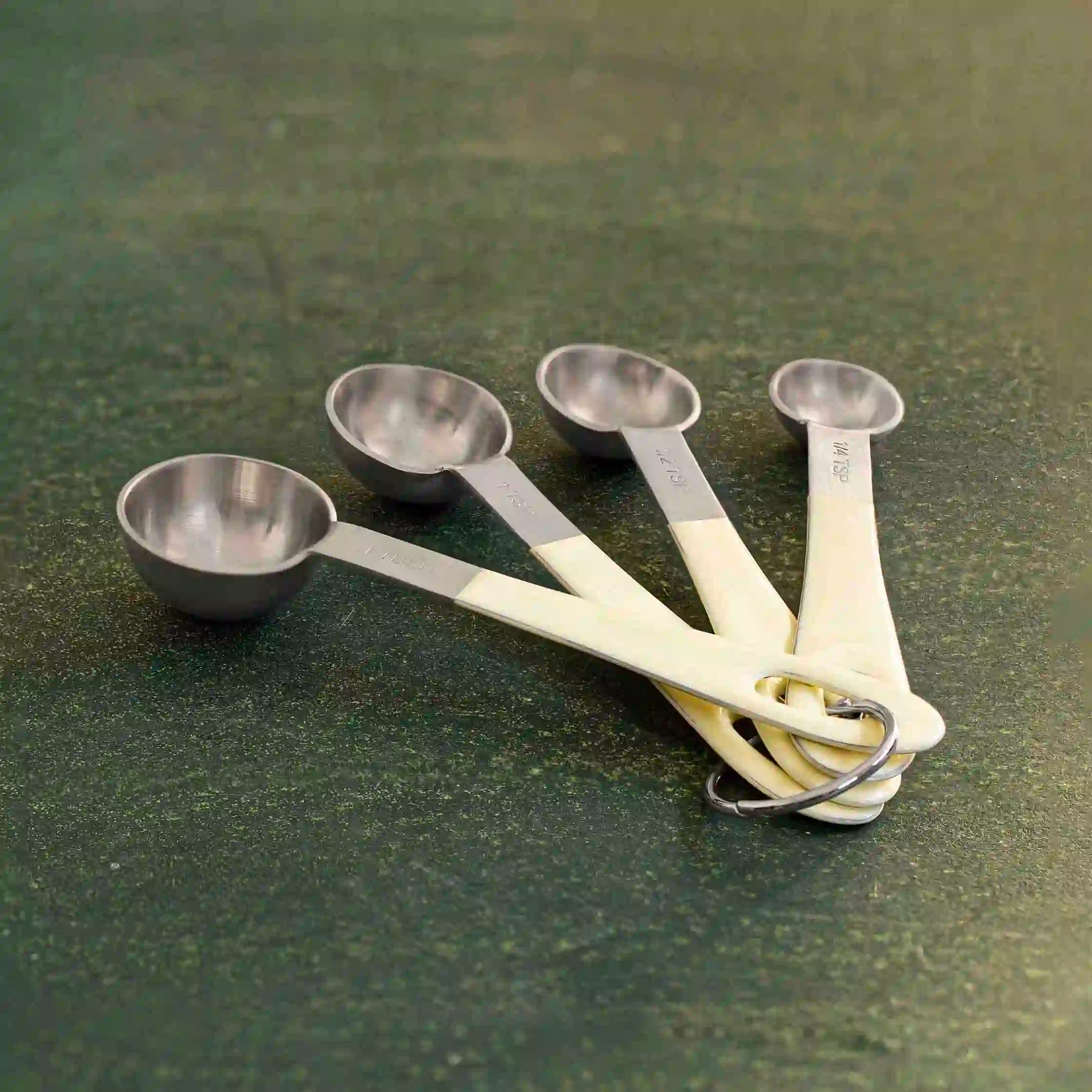 Silver & Butter Cream Measuring Spoon Set of 4 with Matt Enamel Finish