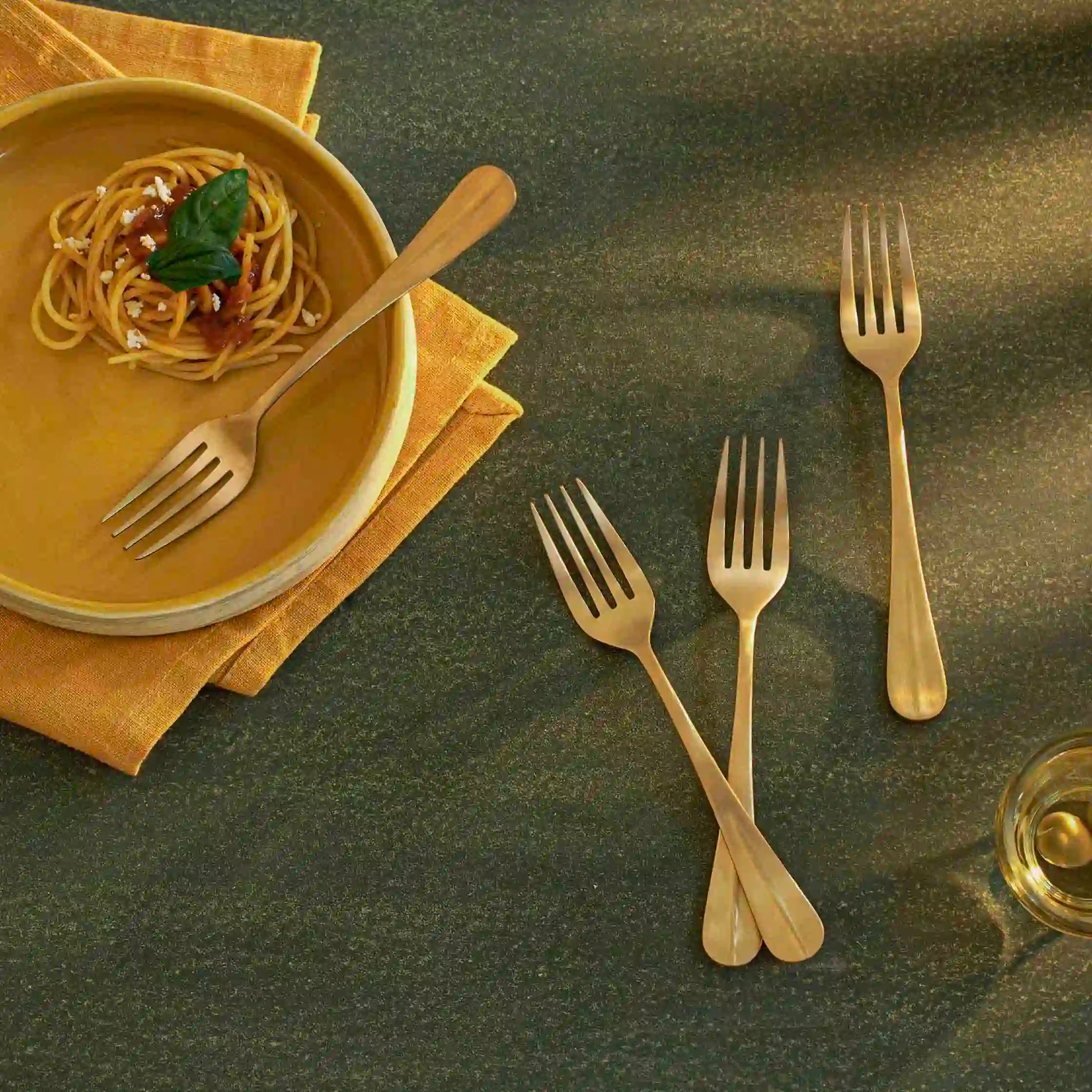 Champagne Gold Dinner Fork Set of 4 with Matt Finish