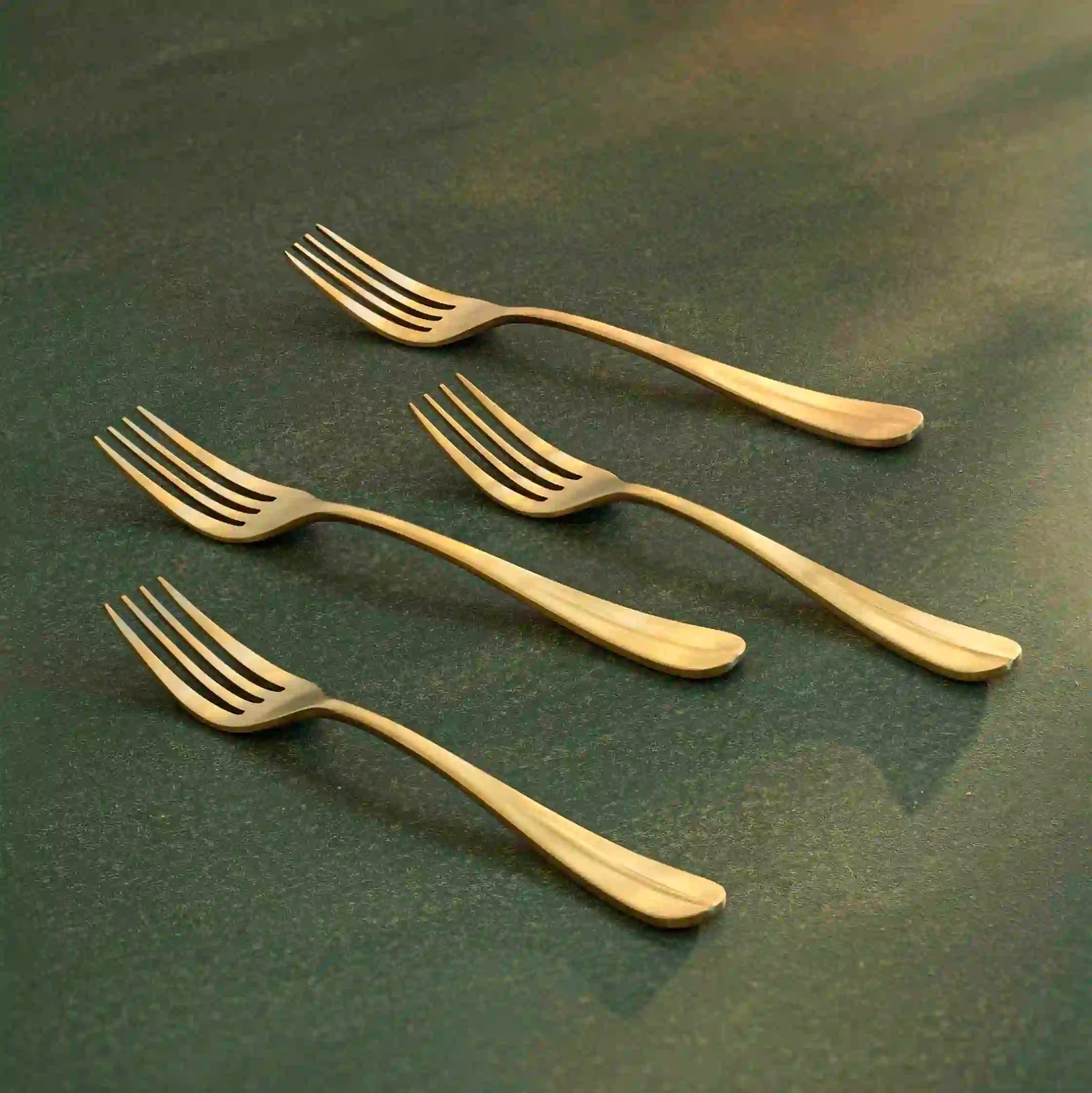 Champagne Gold Dinner Fork Set of 4 with Matt Finish