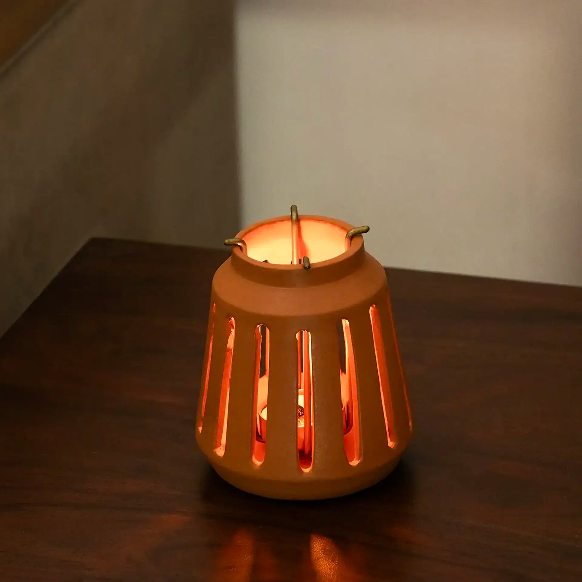 Lupa terracotta tapered lantern small