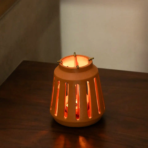 Lupa terracotta tapered lantern small