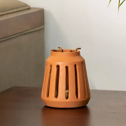 Lupa terracotta tapered lantern small