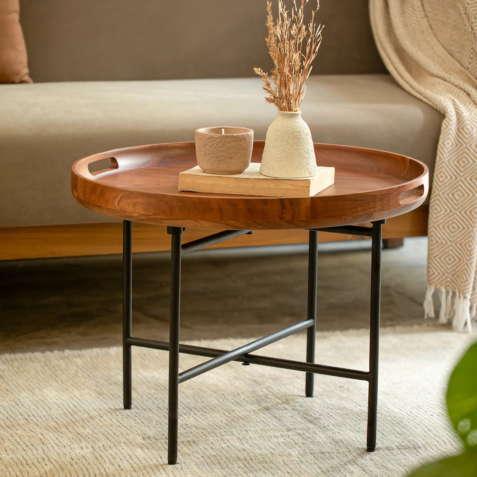 Ready-To-Assemble Wooden Coffee Table with Metal Stand