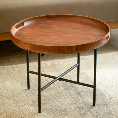 Ready-To-Assemble Wooden Coffee Table with Metal Stand