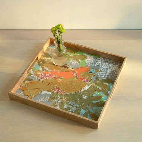 Wooden Multicolour Bird Tray - Square