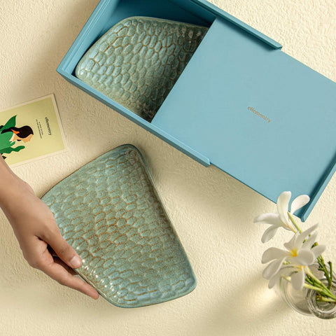 Feast Ceramic Platter Set of Two (Aqua Rustic) - ellementry