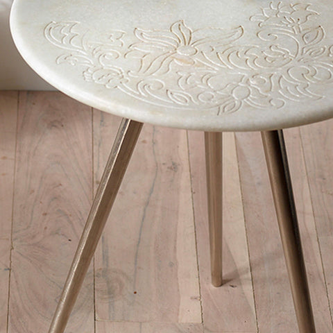 Round Marble Side Table with Steel Base - ellementry