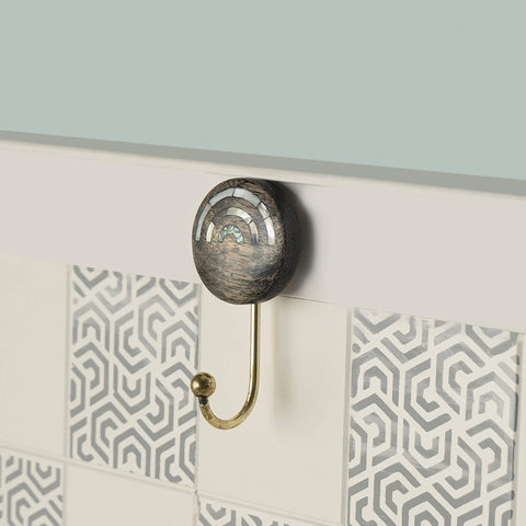 circles black wooden wall hook - ellementry