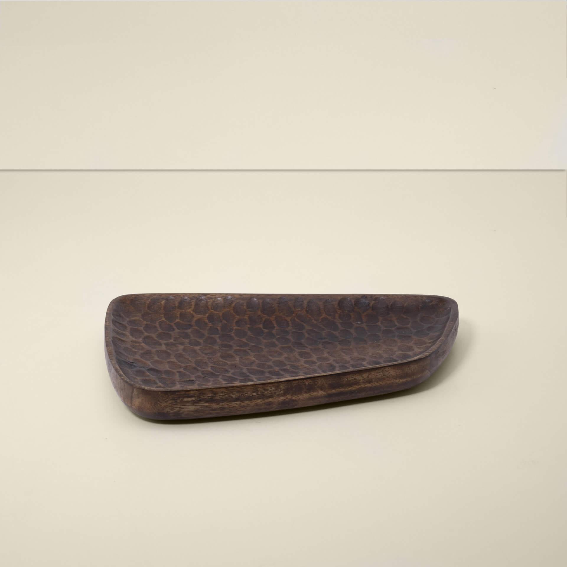 brown mango wood textured platter- small