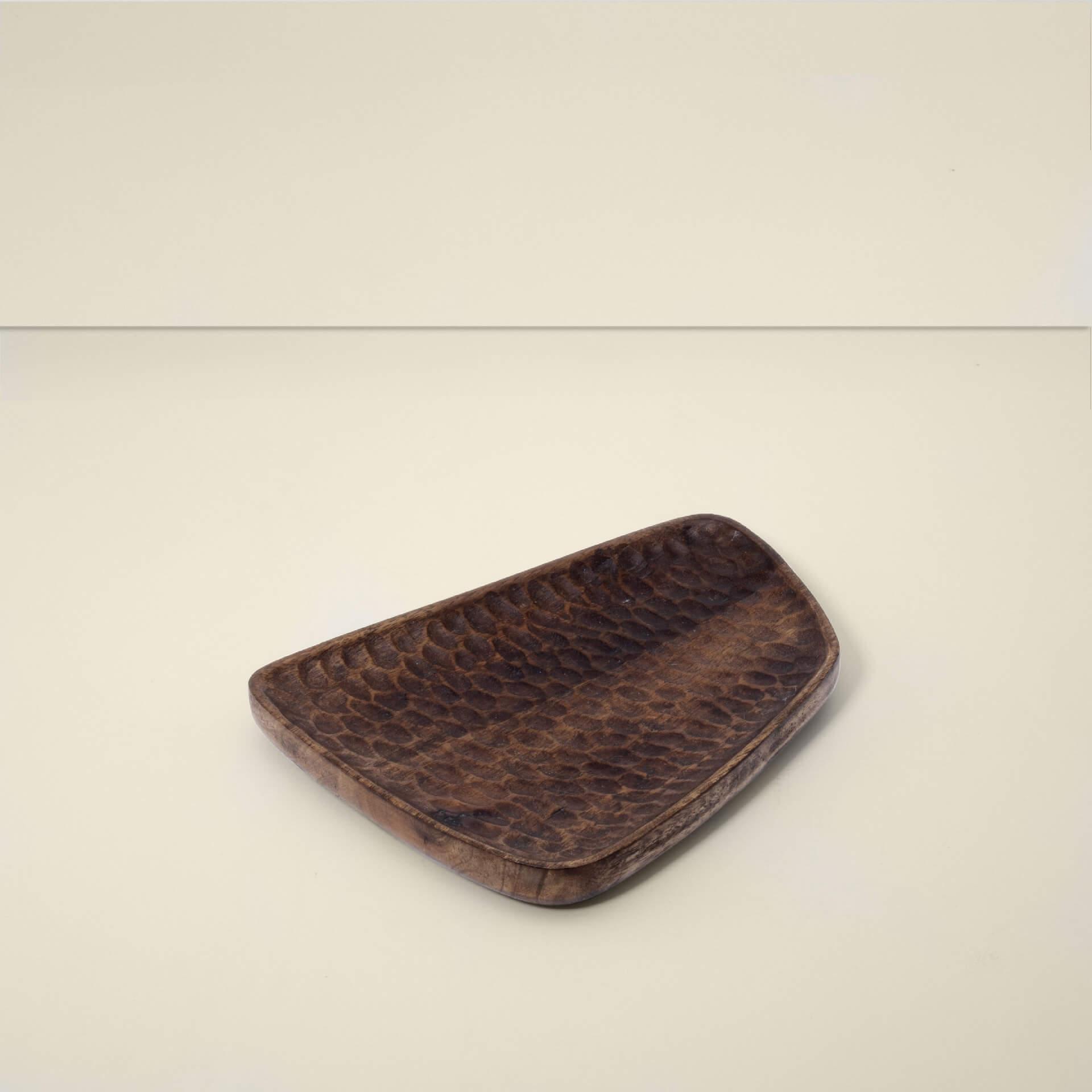 brown mango wood textured platter- small