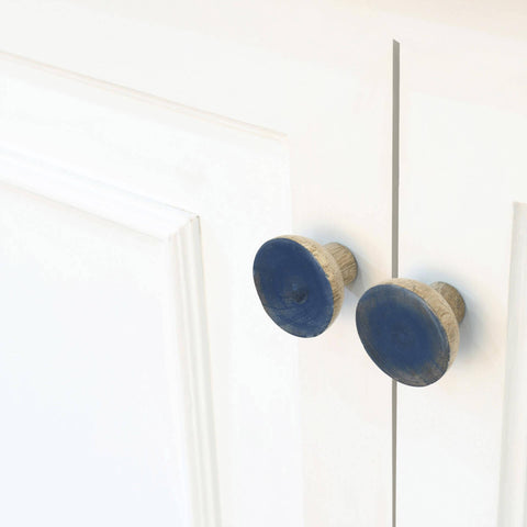 blue wood knob- round (set of 2) - ellementry